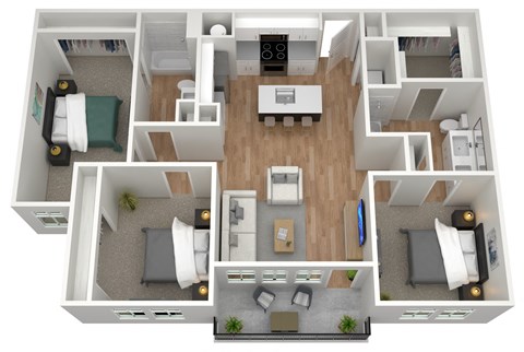 Floor plan for 3 beds, 2 baths, 1499 sqft